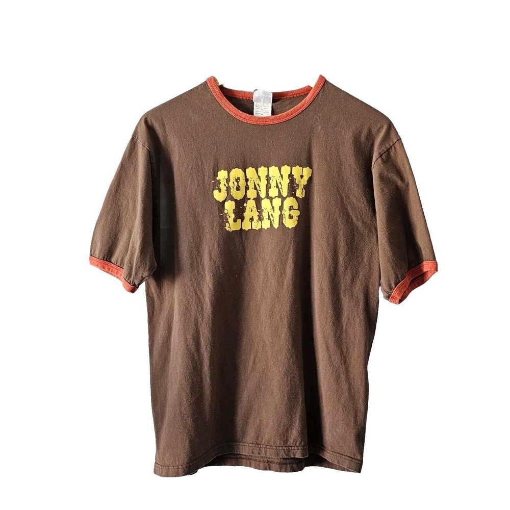 Y2K Jonny Lang Size M Concert Logo T-Shirt Brown Orange Ringer Tour Stops Blues